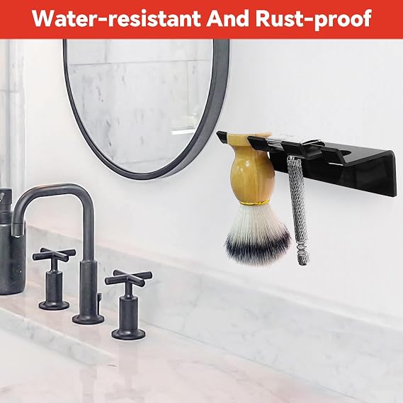Acrylic Shower Wall Razor Holder Organizer for Men's Double Edge Safety Razor & Shaving Brush (Black)