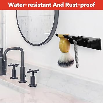 Acrylic Shower Wall Razor Holder Organizer for Men's Double Edge Safety Razor & Shaving Brush (Black)