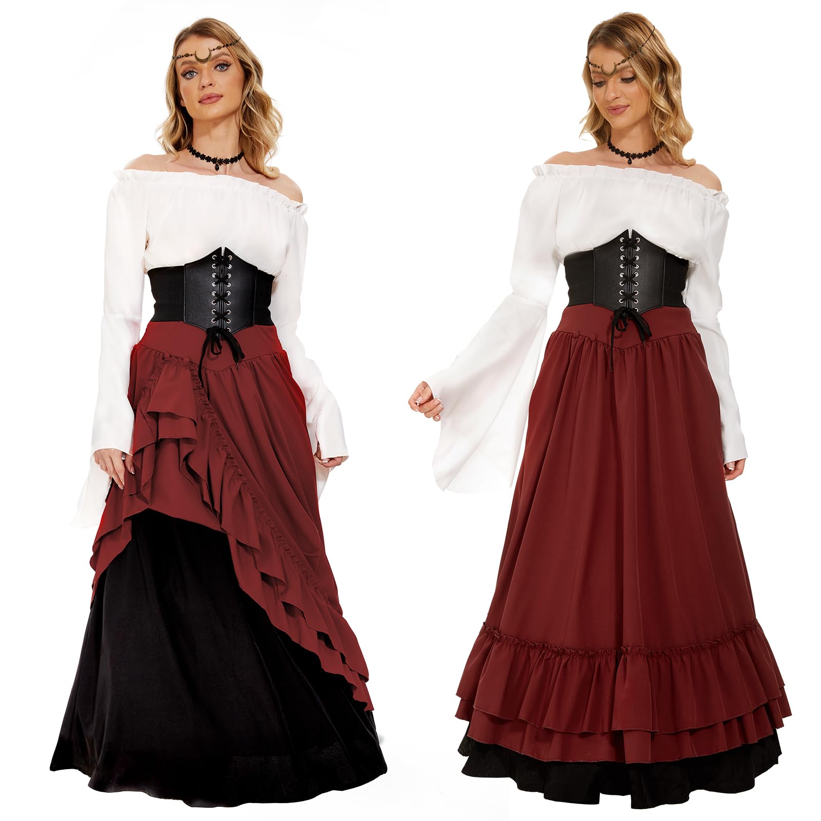 JONRRYIN Falda Larga Medieval para Mujer, Costume Victoriano Renacentista, Manga Acampanada Bohemio Vestido, Ropa Gótico Vintage Carnaval Halloween