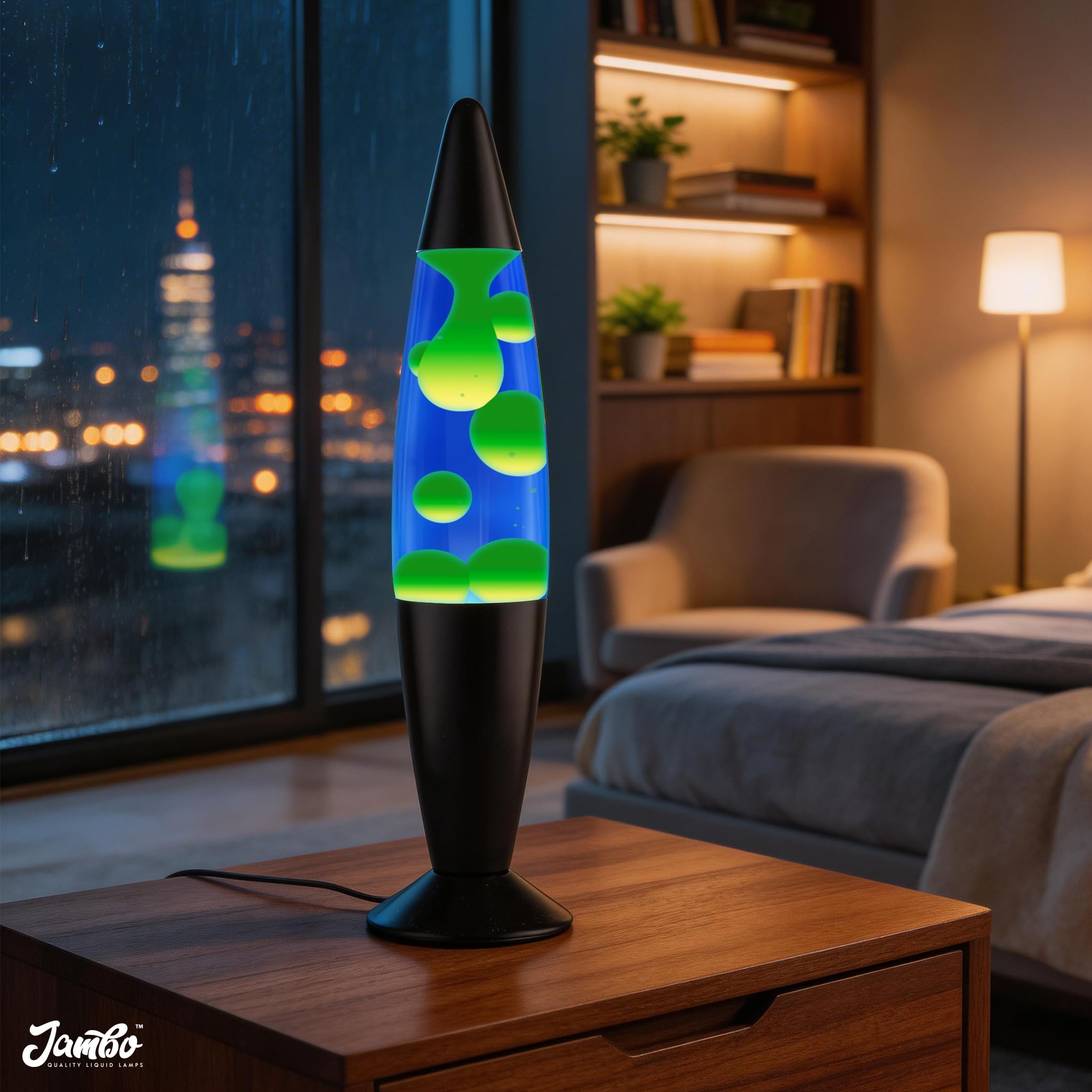 JAMBO 16" Beautiful Lamp- Blue with Yellow/Green Wax, Relaxing Liquid Lamp for Living Room Office Bedroom Adults Teens Kids, Magma Light, Night Light Nightlight, Home Decor