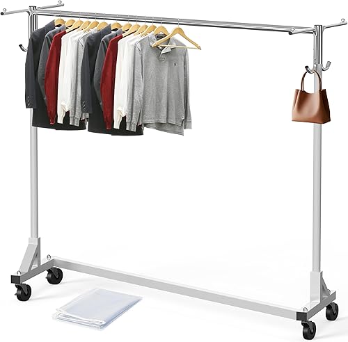 Miniatura 3 de Perchero de grado industrial con base Z carga de 400 libras con barra extra larga de 62 pulgadas con cubierta transparente y soporte de tubo