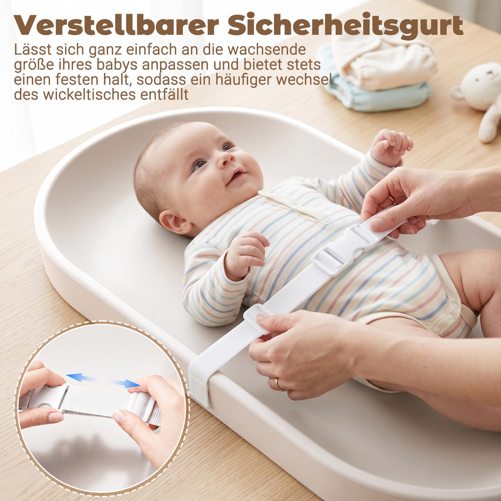 Baby Wickelauflage 73 x 36 cm – Abwaschbar & Wasserdicht. Wickelunterlage aus PU-Material, leicht, weich und mit Sicherheitsgurt. Passend für Kommode & Wickeltisch