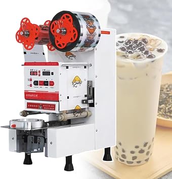 Full Automatic Cup Sealer Machine,600-800 Cups Per Hour, Commercial Electric Cup Sealing Machine, with Digital Control Panel,White-110V
