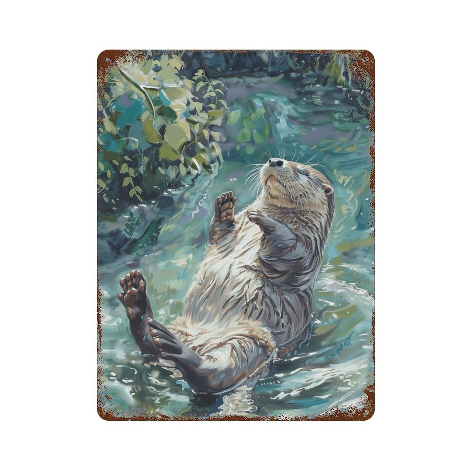 HDURYEYRYY Floating River Otter Watercolor 02 Wall Retro Iron Vintage Art Metal Tin Sign Poster Modern Home Cofffee Club Art Bar Shop Decor 40x30cm