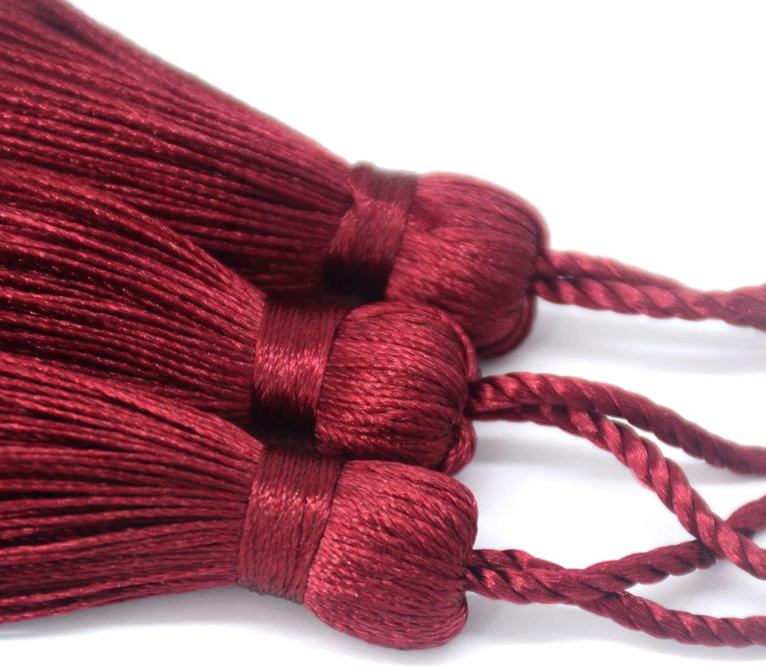 Makhry 20pcs 4.3 Inch Handmade Silky Floss Mini Tiny Craft Tassels with 2-Inch Cord Loop and Small Chinese Knot for Earrings, Souvenir, Bookmarks, DIY Craft Accessory,Tags (#4Wine Red)