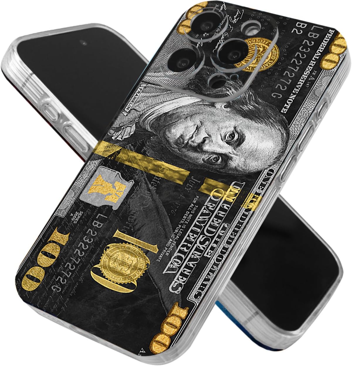One Hundred Phone Case Compatible with iPhone 11 Money Bill 100 Dollar Black Gold Soft Silicone Phone Shockproof Cover for Men Women