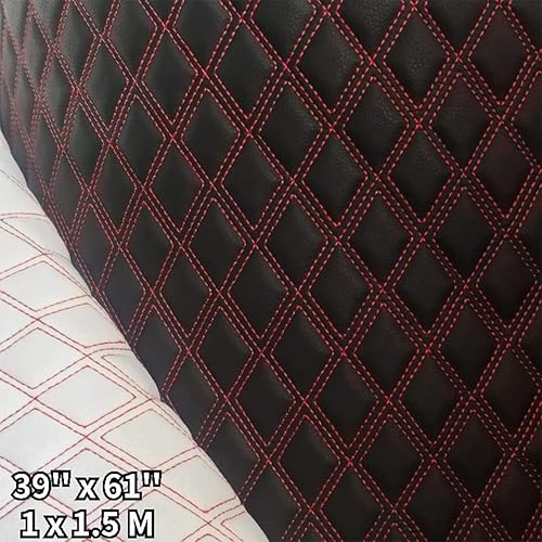 Miniatura 9 de Tela de vinilo de piel sintética acolchada con patrón de diamante, respaldo de espuma para techos de auto, tapicería de muebles, 59 x 39 pulgadas