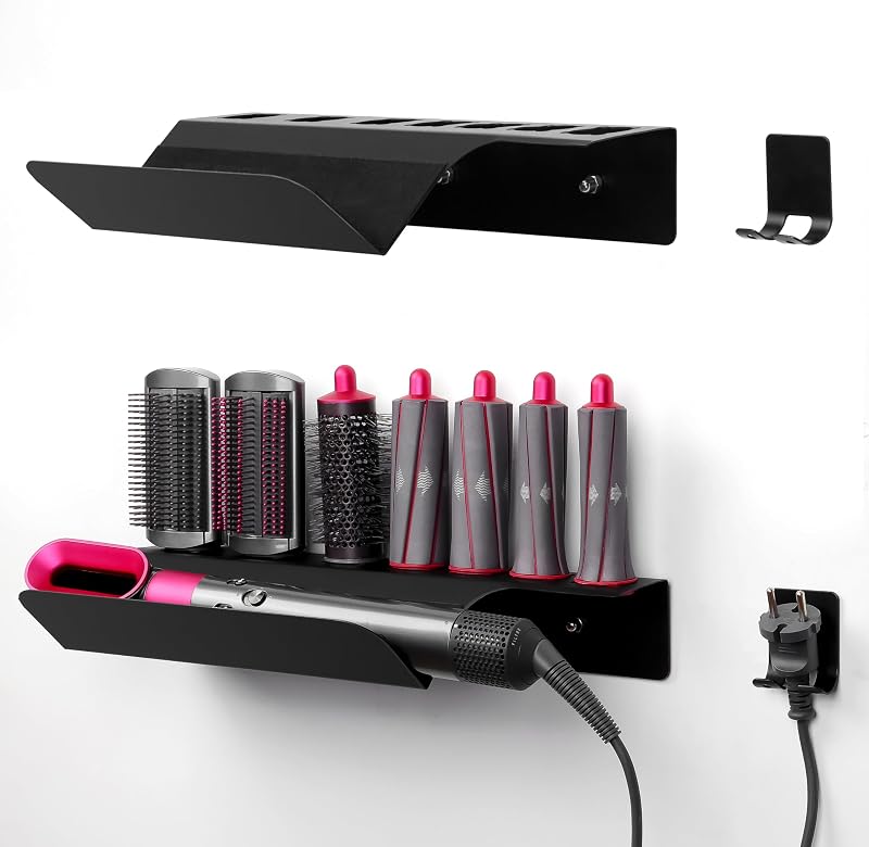 BootyBay Fali Hajszárító Tartó - Dyson Airwrap Kompatibilis, Fúrás Nélküli Rögzítés, Erős Öntapadós Koronggal, Nedvességálló, 39x17,5x7 cm