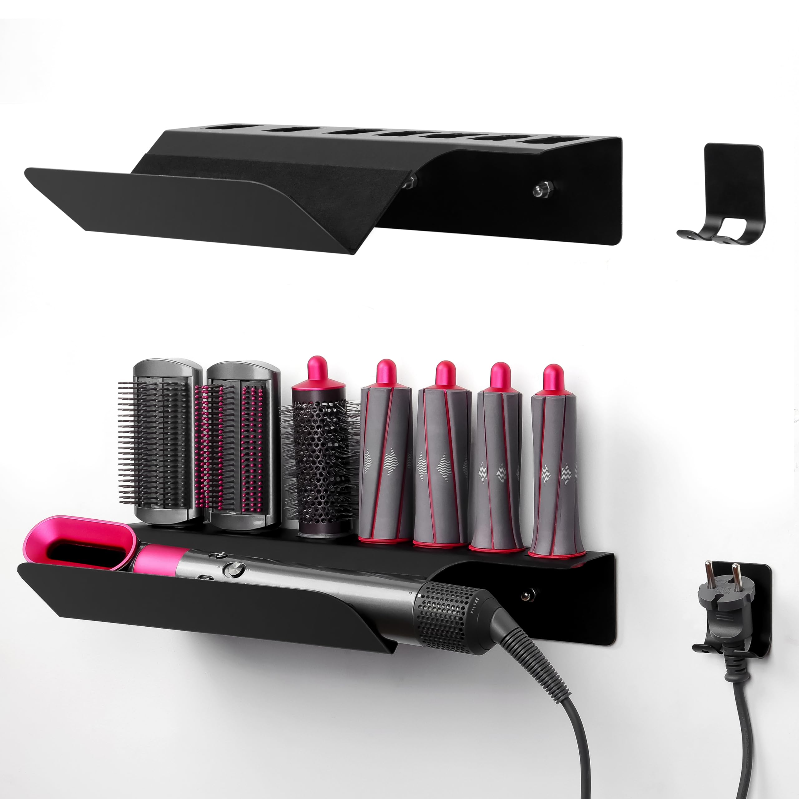 Winter Shore Uchwyt na Przechowywanie z Dyson Airwrap - Organizer na Ścianę z Mocnymi Podkładkami - Odporny na Wilgoć, Łatwy w Czyszczeniu, Bez Wiercenia - 39 x 17,5 x 7cm