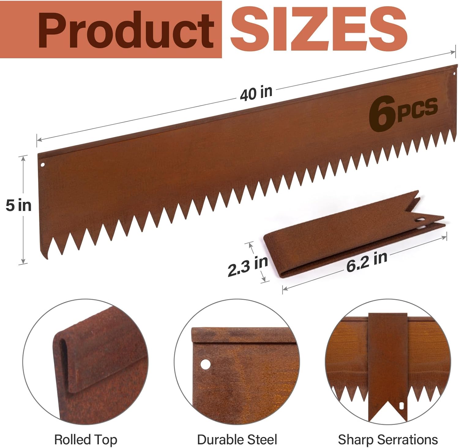 Landscape Edging Pre-Rusted Galvanized Steel, Hammer-in Metal Garden Edging Border with Clips, Suitable for Garden Fence, Paver Edging, Lawn and Yard