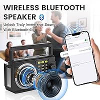 Vista 3 de PRUNUS J-135 AM FM Radio Portable Bluetooth, Solar/AA Battery Operated/USB-C Rechargeable for Emergency, Transistor Radios with Flashlight,Support