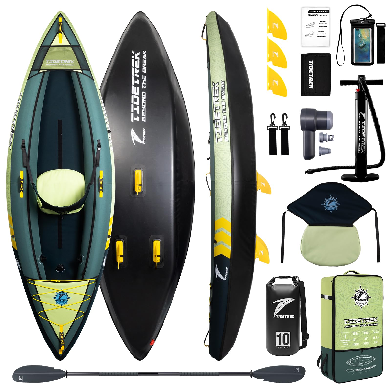Inflatable Touring Kayak 1-Person &amp; 2-Person with Waterproof Seat &amp; Full Accessory Kit, Lightweight Recreational Kayak for Lake, River &amp; Fishing
