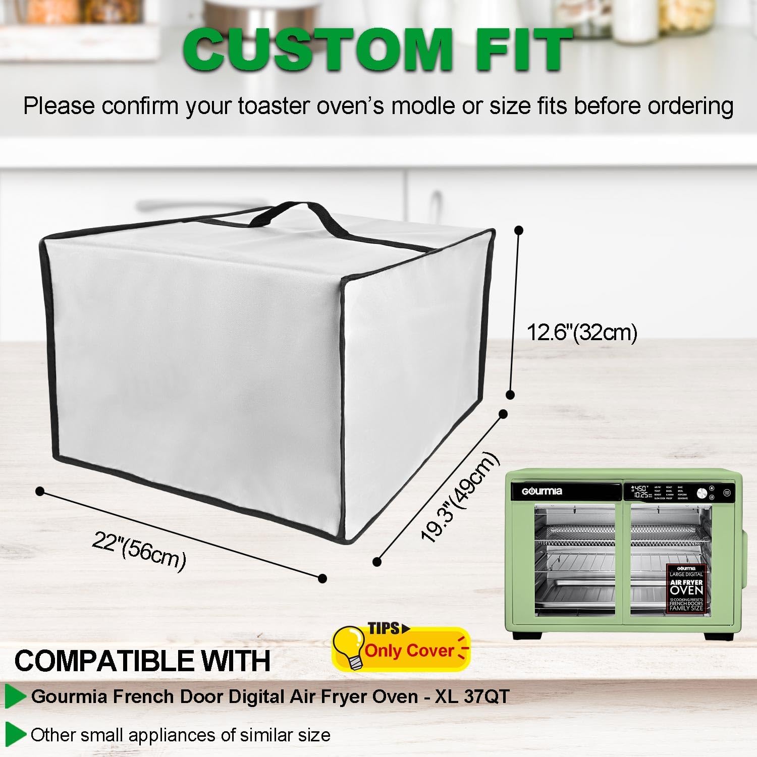 Cover for Gourmia French Door Digital Air Fryer Oven - XL 37QT, Air Fryer Oven Cover, Heavy Duty Waterproof Heat-Resistant Dust-proof Toaster Oven Case with Handle (Gray)