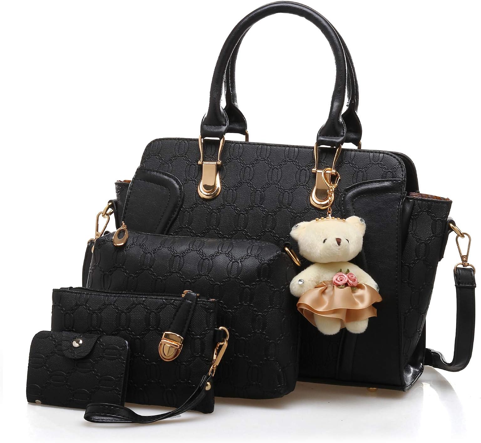 Handbags for Women,Ladies Handbag Set Top Handle Bags 4 Pieces Set in PU Leather,Tote Bag Shoulder Bag Clutch and Card Holder Sets for Shopping Work Travel Gift