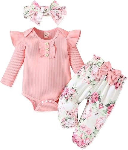 Baby Girl Clothes Newborn Infant Outfits Ruffle Romper+ Floral Pants
