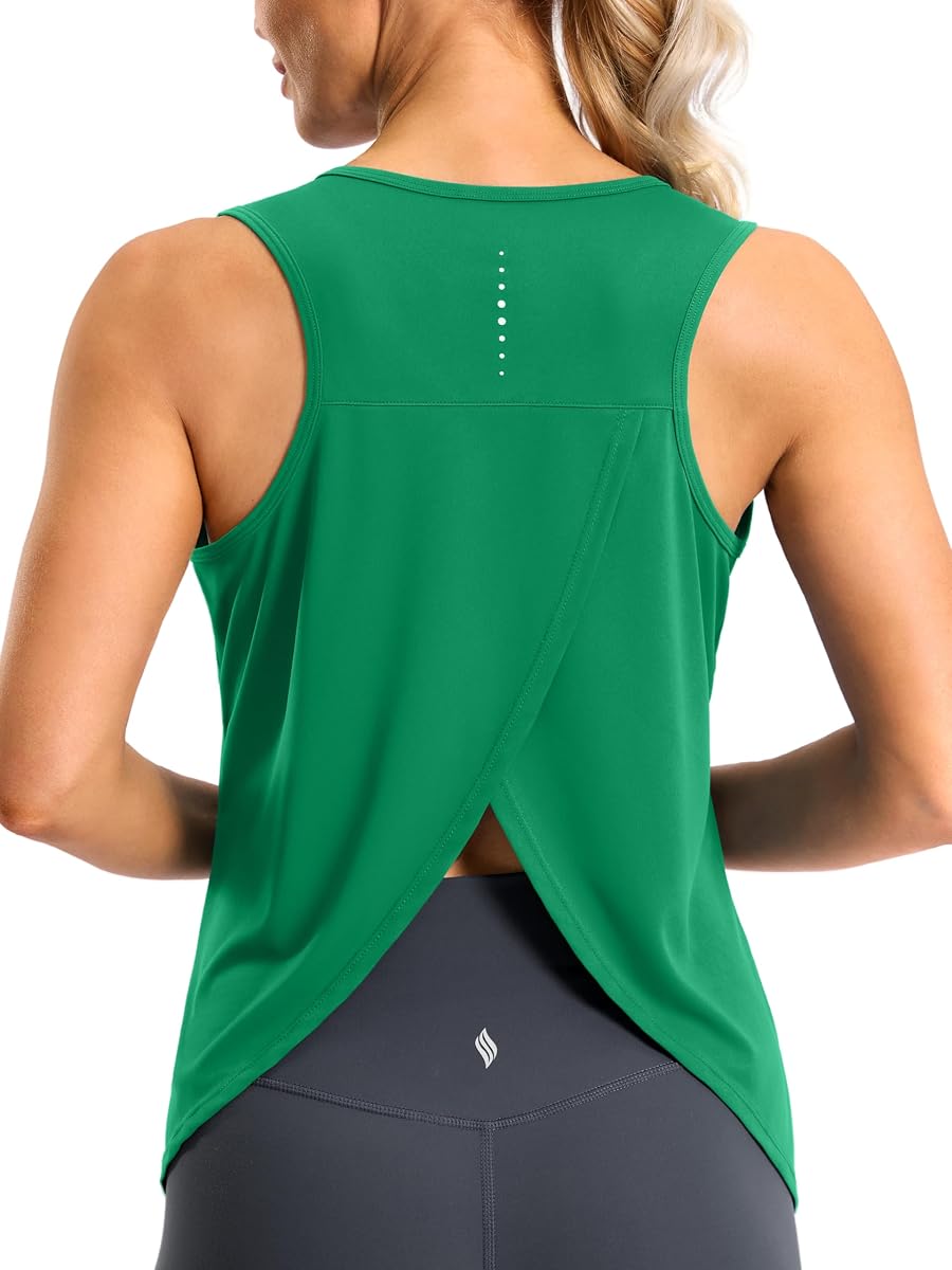 SANTINY Workout Tops for Women Open Back Athletic Gym Tank Tops | Sleeveless, Racerback, Lightweight, Breathable, Loose Fit, Stretchy, Soft, Crew Neck, Yoga Shirts