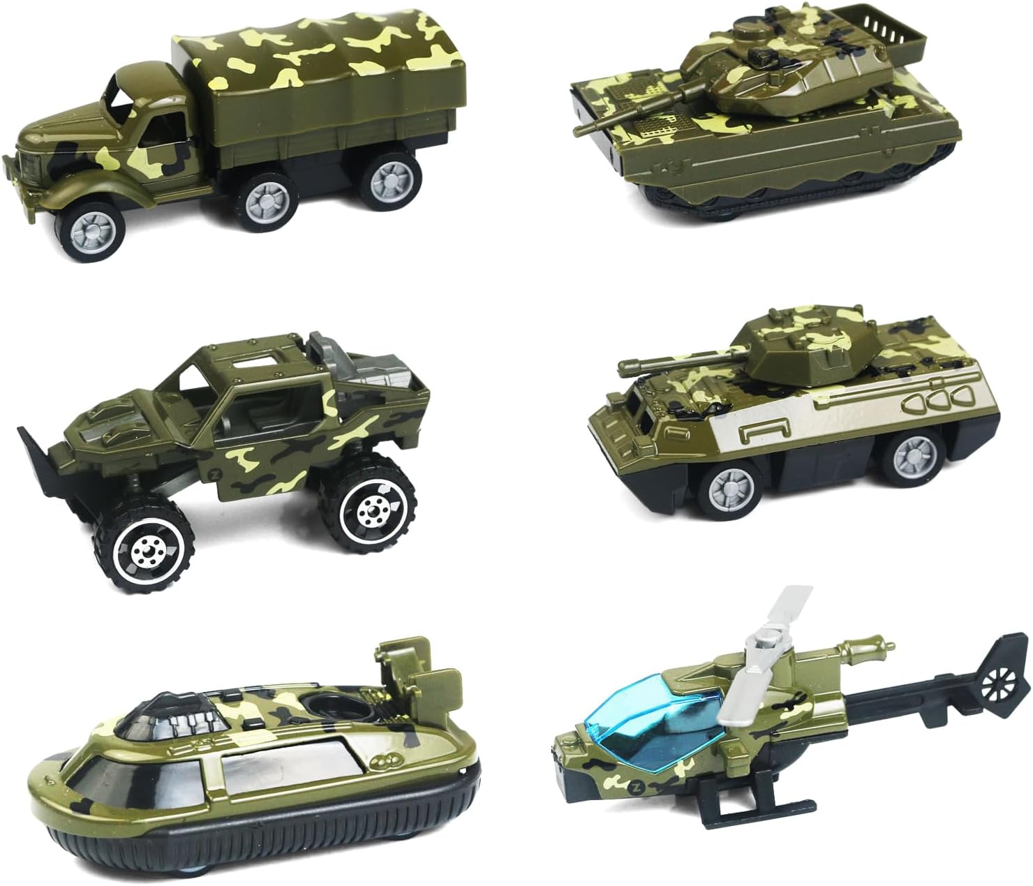 Military Vehicle Toys for Boys Pretend Play Army Warrior Convoy Playset (Includes Army Truck, Boat, Helicopter, 2 Tanks, Jeep) - Great Gift Toy for Boys, Diecast Material
