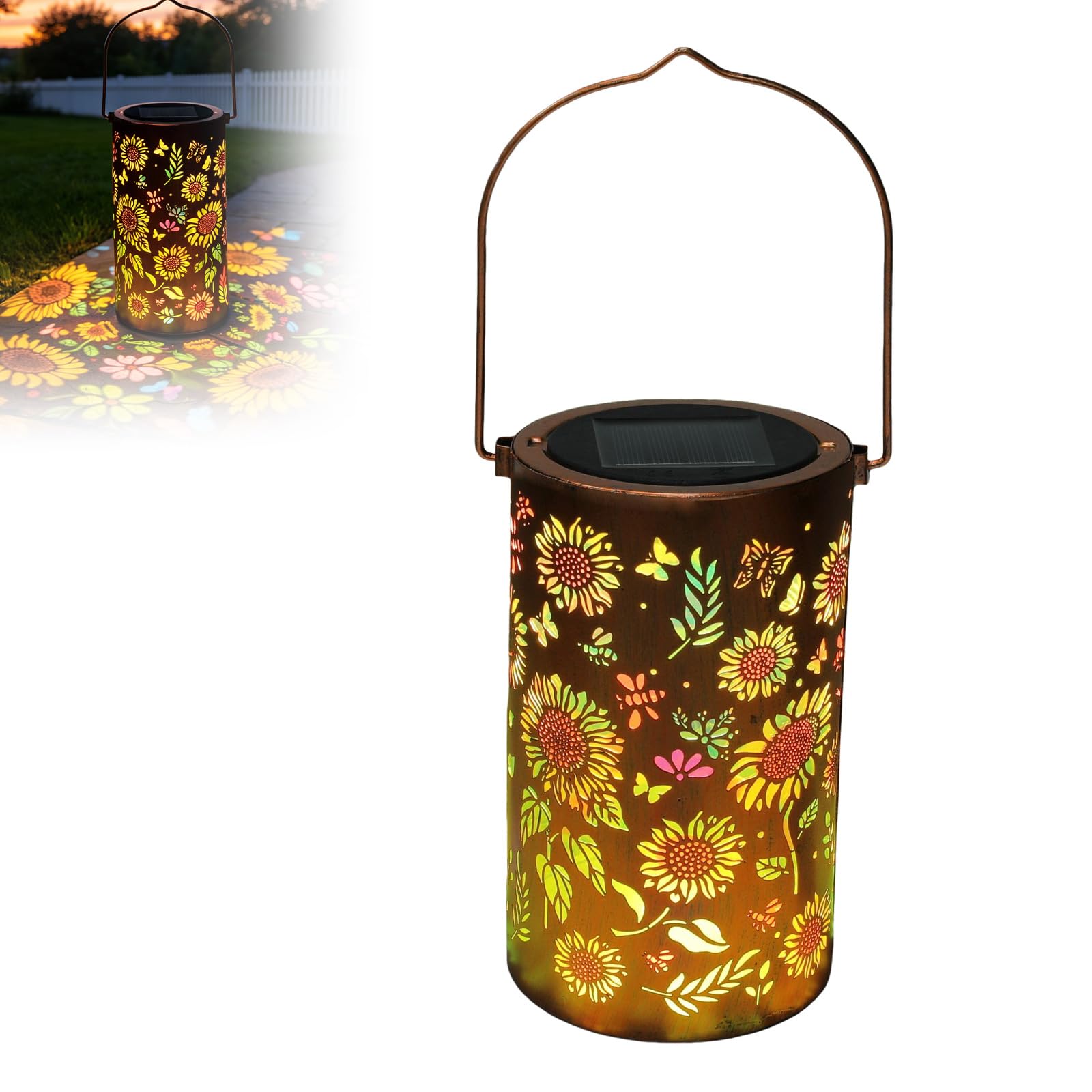 Sunflower Solar Lanterns Outdoor Hanging Lantern Lights,Birthday Gifts for Women Mum,Metal Decor Colorful Solar Garden Lanterns-Waterproof LED,Lanterns Decorative for Yard,Porch,Garden (Colorful)
