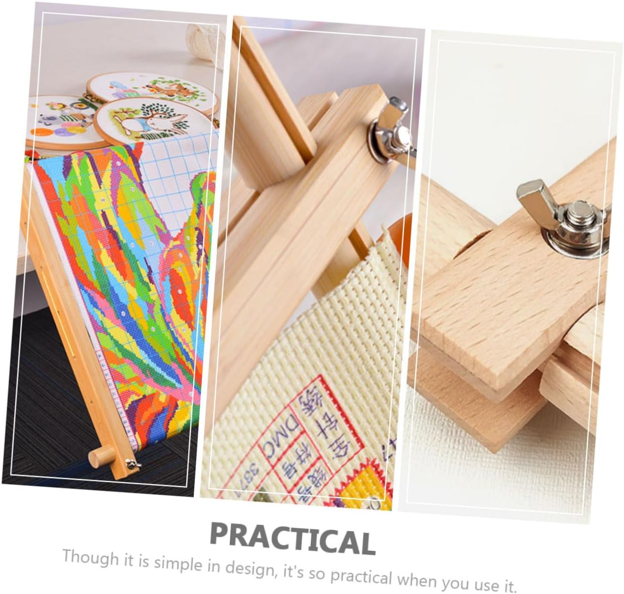 Gadpiparty Wooden Cross Stitch Rack for Easy Embroidery Desktop Embroidery Frame Holder for Crafting Adjustable Tapestry Stand Non-Slip Base for Beginners and Hobbyists