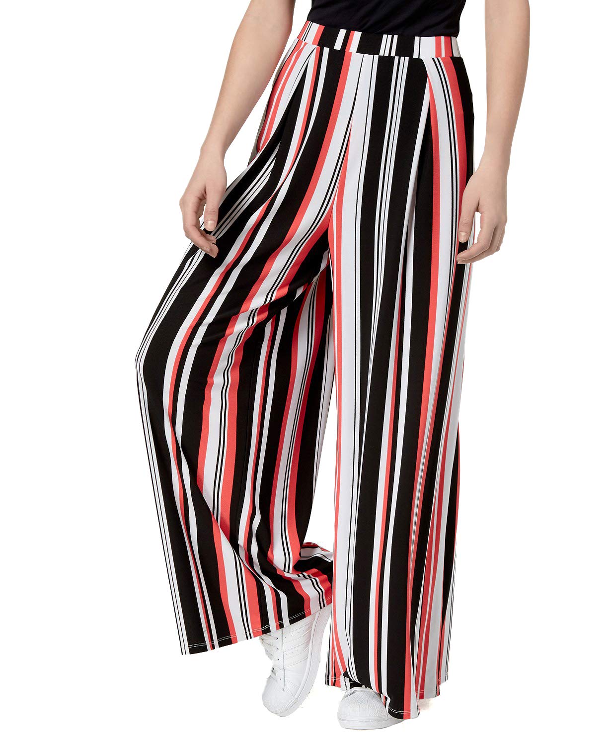Bar III Womens Stripe Casual Wide Leg Pants Black Large