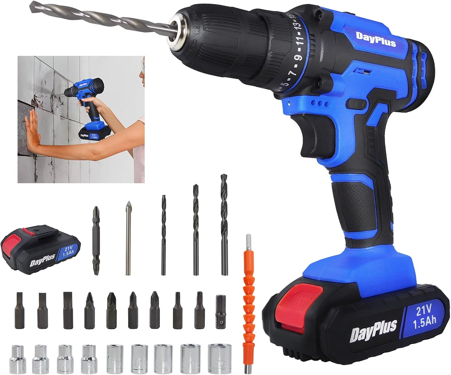 Cordless Drill Set, 21V Power Drill Impact Driver 3/8