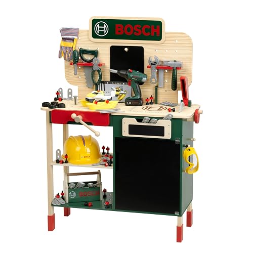 Theo Klein 8734 Banco de Trabajo de Madera de Bosch y Banco de Trabajo Resistente para niños