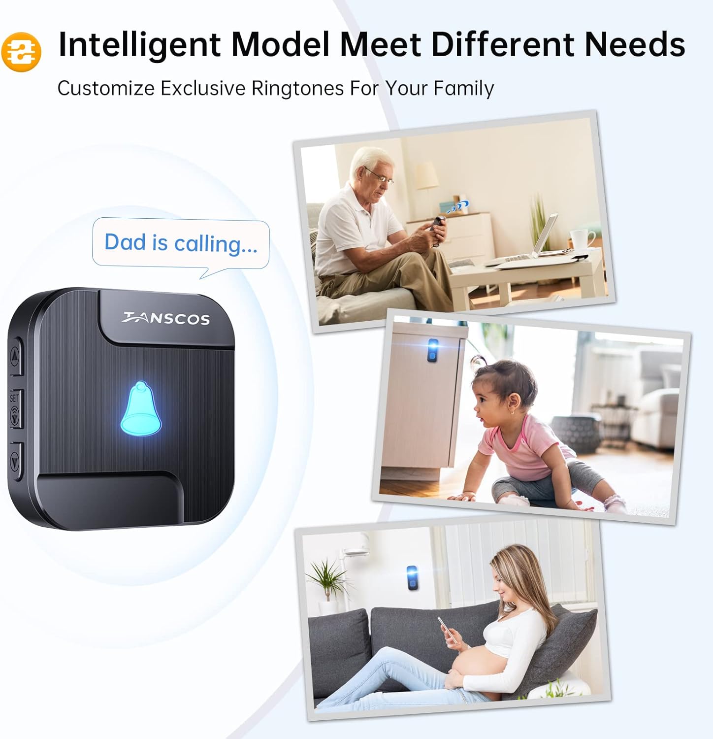 Door Bell Ringer Wireless- Tanscos Wireless Doorbell Chime Home IP55 Waterproof 1300ft Long Range Plug in Door Bell Kit with LED Flash, 55 Ring Tones 5 Level Volume, Smart Combination for Room - - 