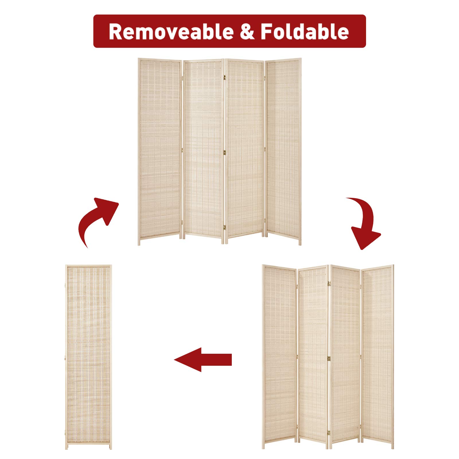 Buy Esright 4 Panel Bamboo Room Divider, 6 Ft Tall Folding Privacy