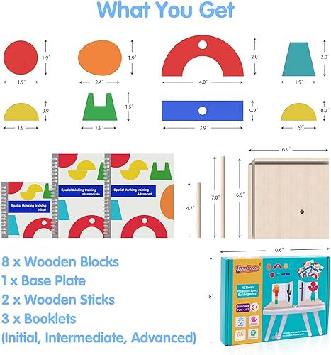 Miniatura 8 de Bloques de construcción de madera con espacio de proyección estéreo 3D, juguetes para niños y niñas de 4 a 6 años, mejoran el pensamiento espacial