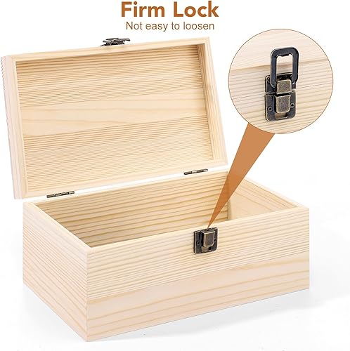Miniatura 3 de WSICSE Caja de madera sin pintar con tapa con bisagras, grande de 9.2 x 5.5 x 3.9 pulgadas para manualidades, almacenamiento de joyas, caja de