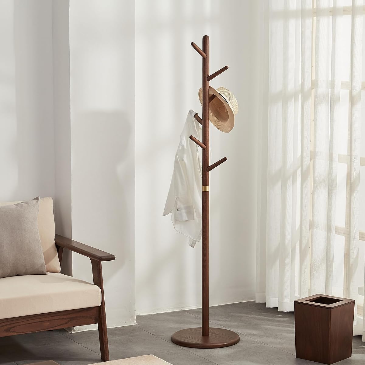 Solid Wood Coat Rack Freestanding 6 Hooks for Entryway Bedroom | Wooden Coat Tree Freestanding For Hats, Handbags, Entryway, Bedroom, Hallway, Gift for Men & Women