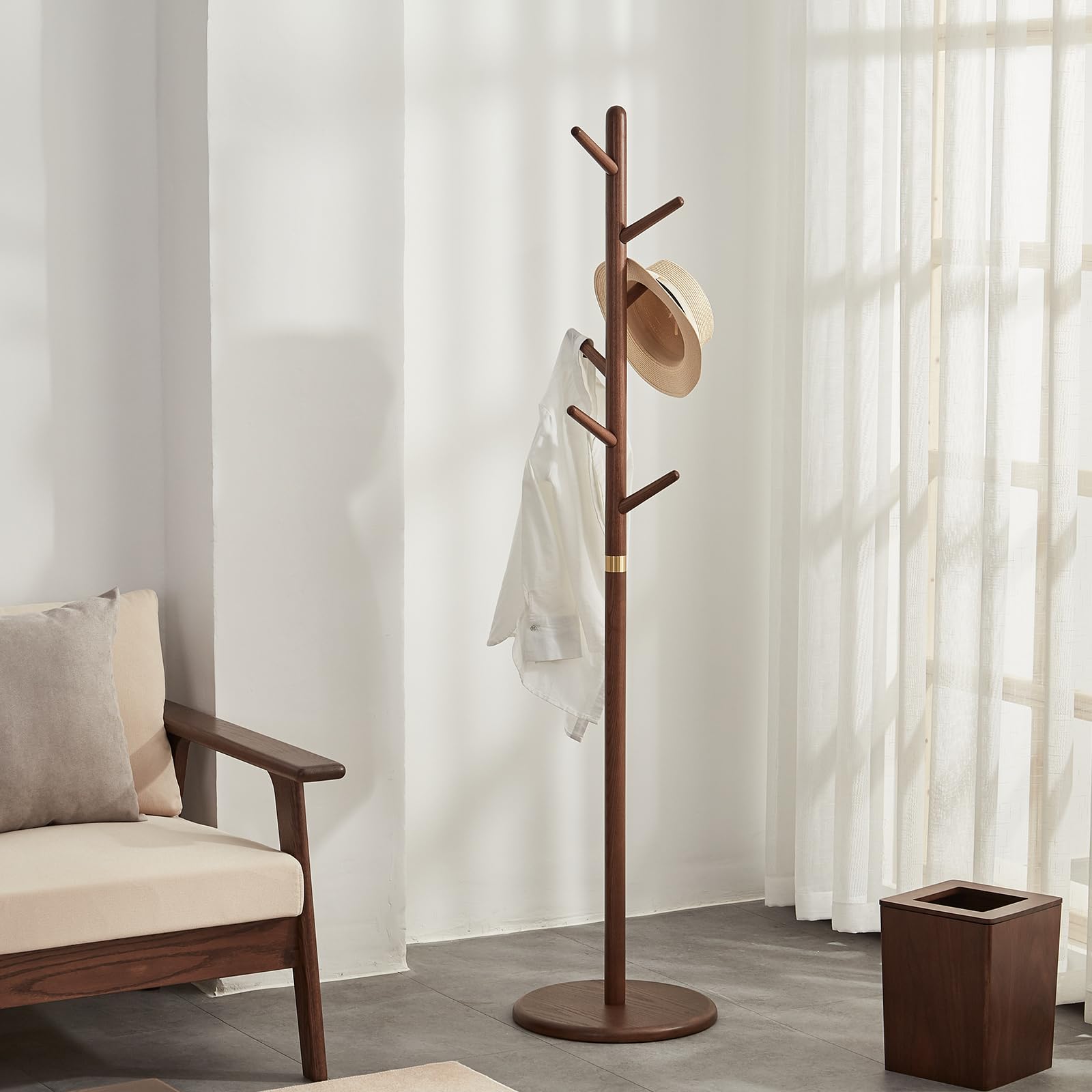 Perchero Nogal Forma Árbol 172Cm 6 Ganchos Base Estable