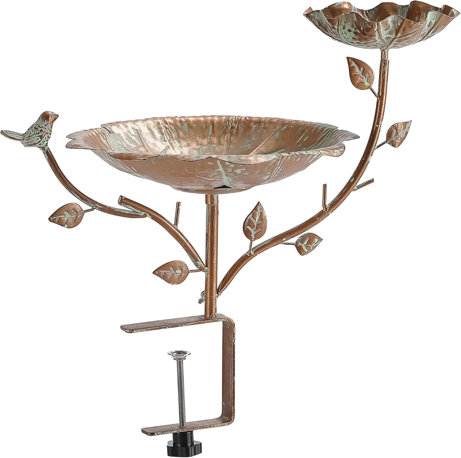 2-in-1 Balcony & Deck Bird Bath - 17.3" Bird Bath Bowl, Outdoor Railing Mounted for Patio Garden, Gift for Bird Lovers