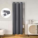 HOMEIDEAS Grey Doorway Curtains Privacy, Grommet Closet Curtain for Bedroom, 80 Inches Length Solid Blackout Door Cover Curtains, Tie Back Insulated Window Curtain Drape, 1 Panel