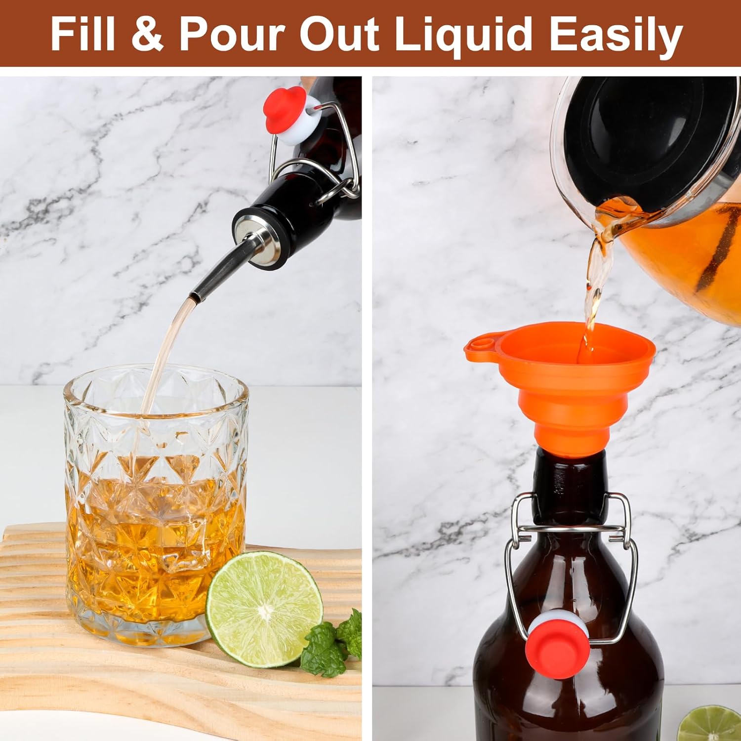 8 Pack 32oz Amber Swing Top Glass Bottles, Flip Top Brewing Bottles with Airtight Stopper for Vanilla Extract, Kombucha, Beer, Kefir, Mead - Image 6