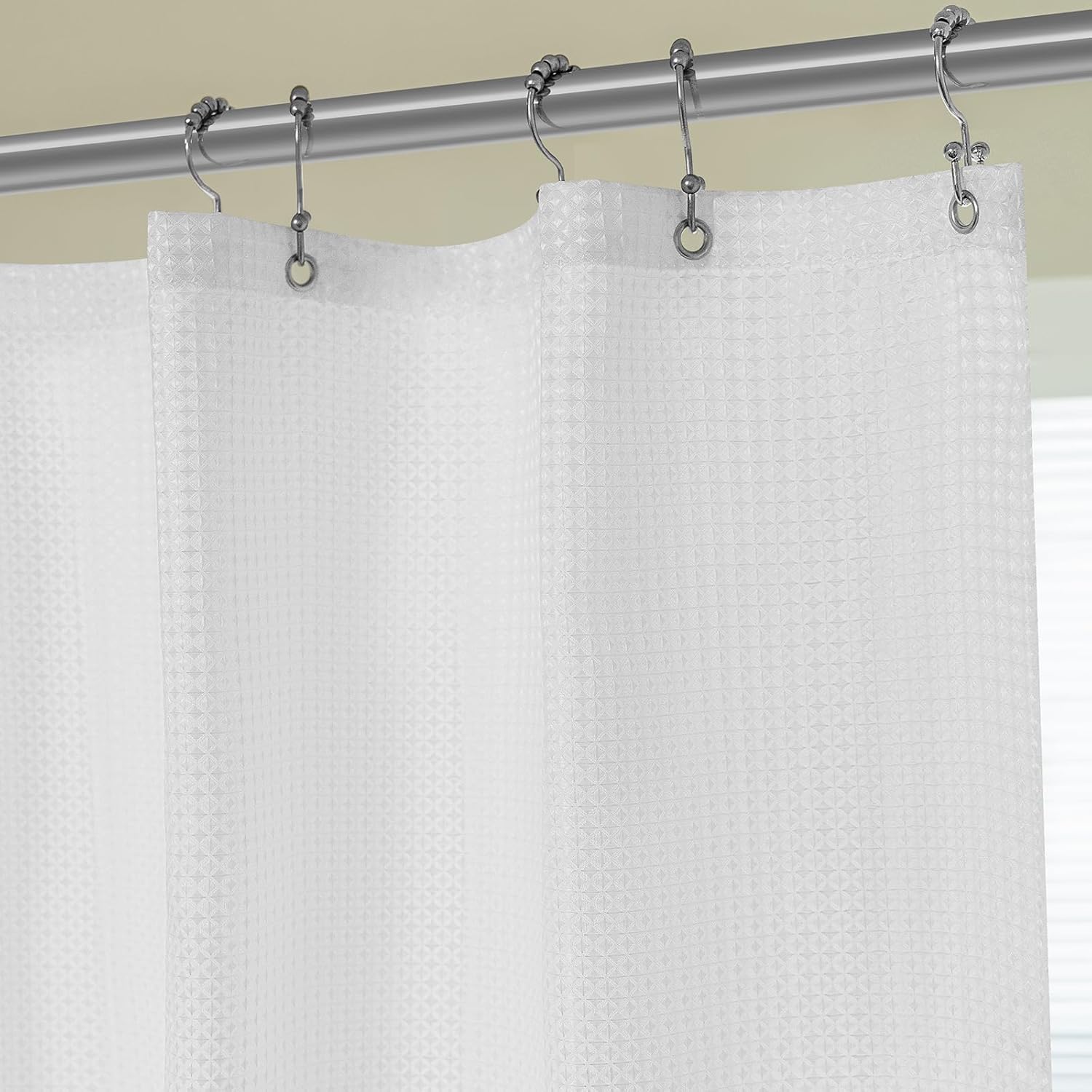3 in 1 Shower Curtain with Liner and Hooks, White Waffle Fabric Heavy Duty Hotel Quality Shower Curtain and PEVA Clear Liner with 12 Double Sided Hooks for Bathroom, Waterproof,72 W x 72 H