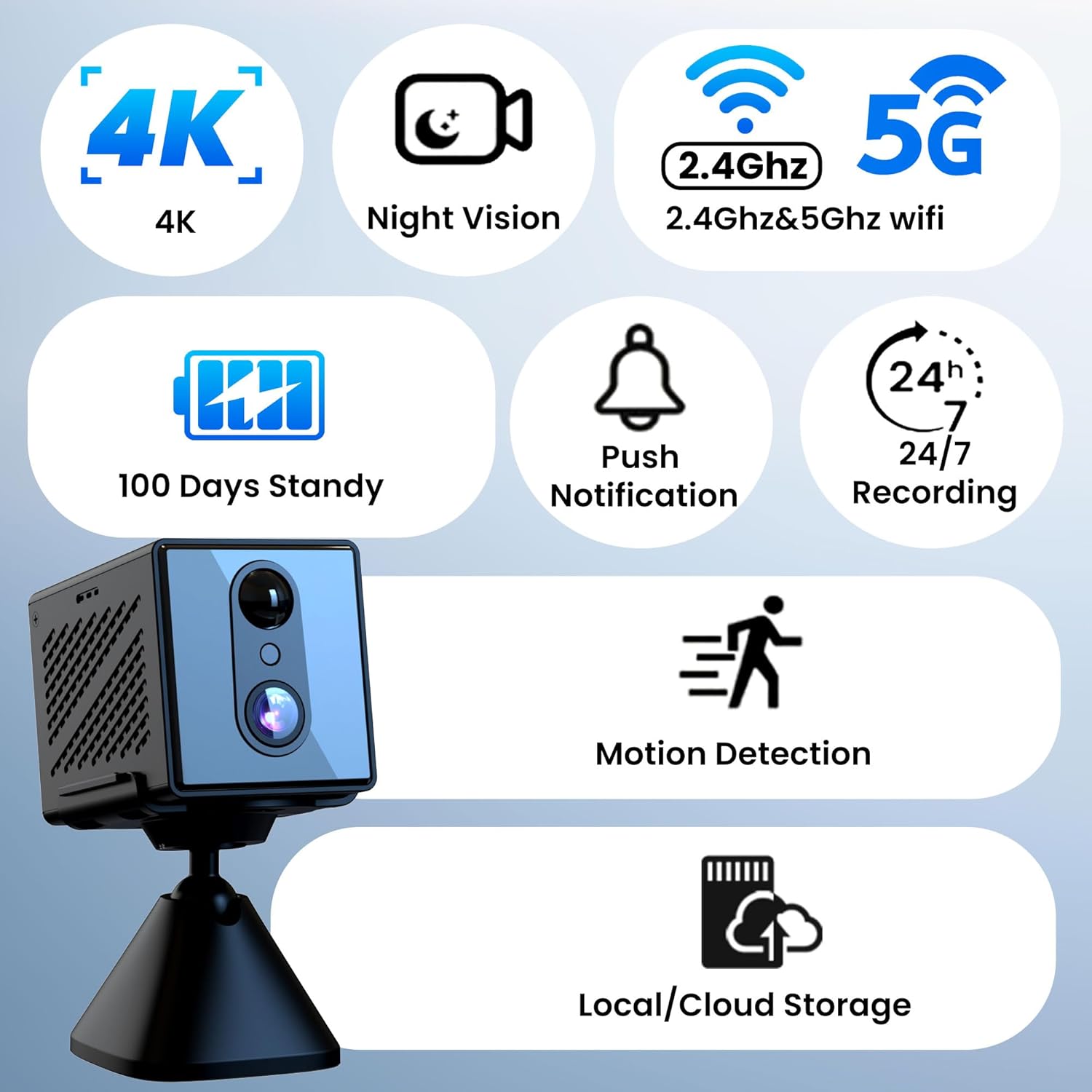 2026 Upgraded 5GHz WiFi 4K Spy Camera, Mini Hidden Camera with Long Battery Life, Night Vision, Motion Detection, Free Cloud Storage, Wireless Indoor Nanny Cam for Home Security