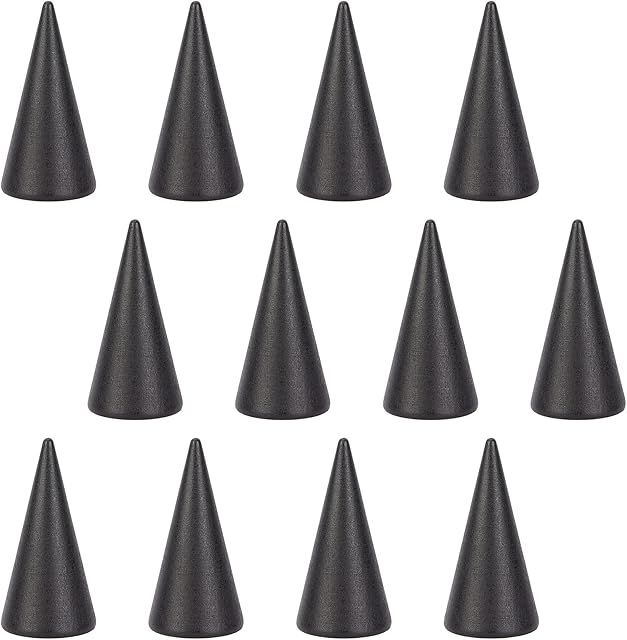 NBEADS 12 Pcs Black Wooden Ring Displays, Cone Shaped Finger Ring Stand Jewelry Display for Rings Jewelry Exhibition