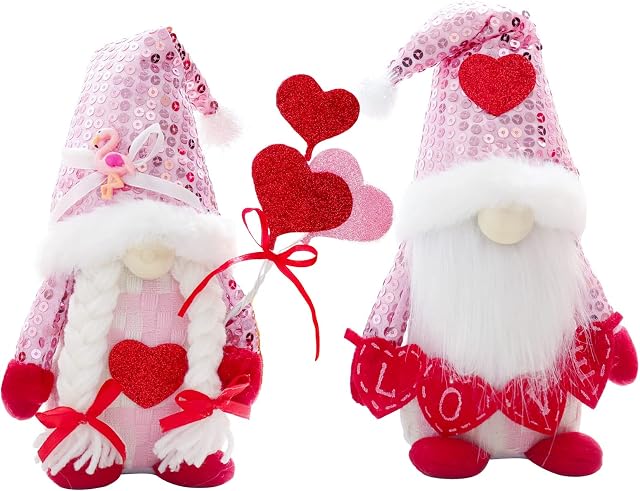 Hpory Valentines Day Gnome Gonk Decorations, 2 Pcs Valentines Gnome Plush Doll with Sequins, Handmade Valentines Day Gonk Faceless Doll Valentines Day Decorations Valentines Gifts for Her Him