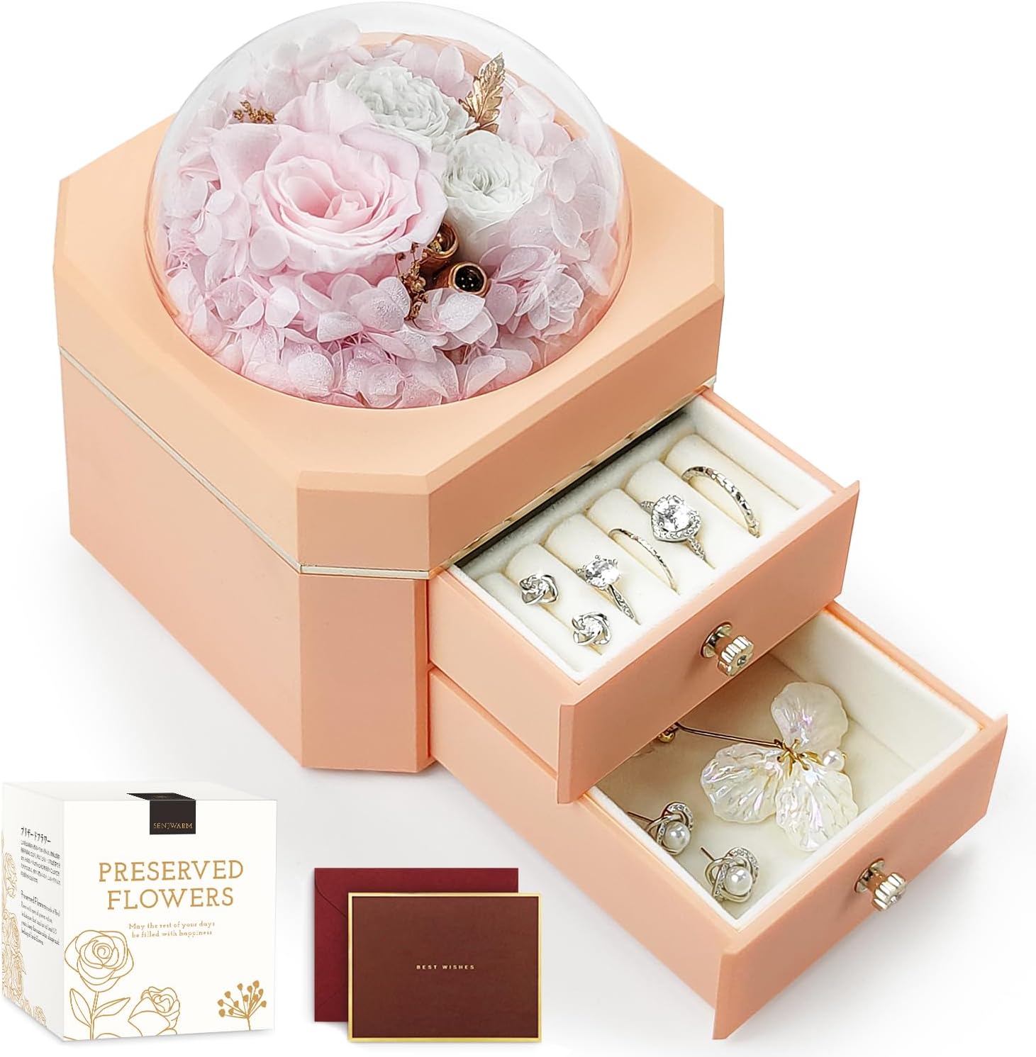 SENJWARM プリザーブドフラワー プレゼント 記念日 枯れない花 バラ 彼女 妻 結婚式 記念日 贈り物 バレンタインデー、V