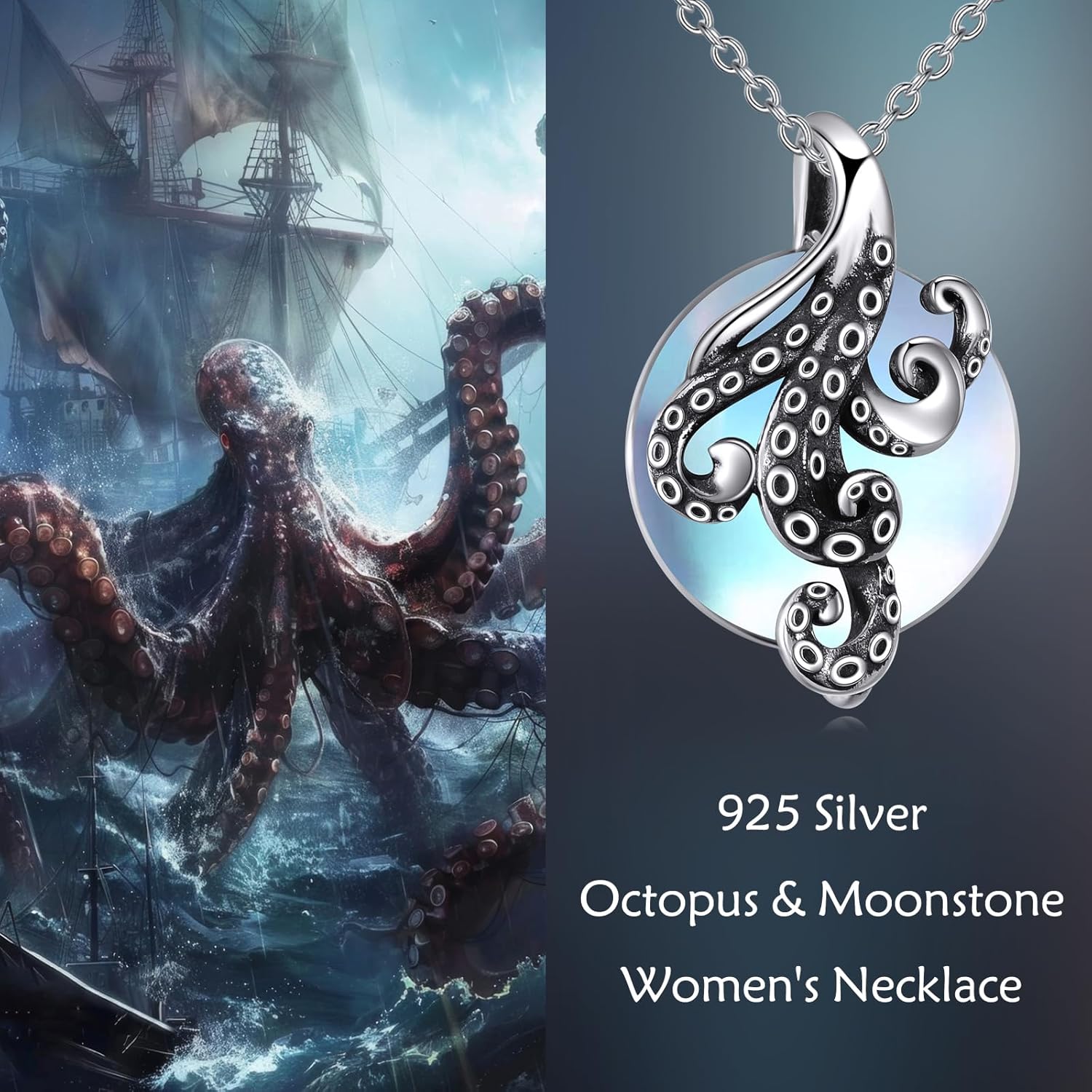 Octopus Necklace for Women 925 Sterling Silver Octopus Pendant Moonstone Jewelry Gift - Image 6