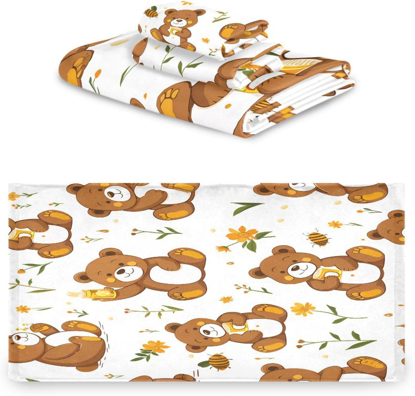 ALAZA Cute Teddy Bear Bath Towel Set Luxury Decorative Set of 3, 1 Bath Towel 1 Hand Towel 1 Washcloth Soft Multipurpose for for Bathroom Hotel Gym Yoga Spa