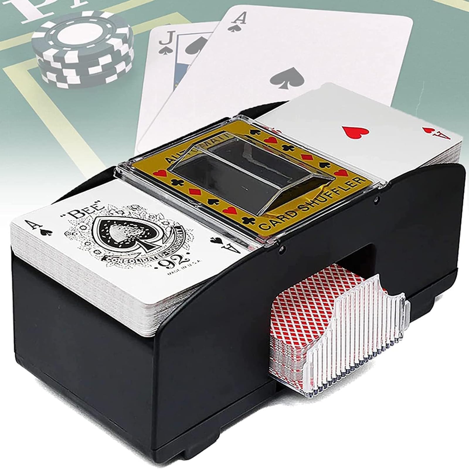 FavorCa Mélangeur de cartes automatique USB/piles à 1-4 jeux, mélangeur électrique pour jeux de poker, blackjack, UNO à la maison et pour les tables de fête FavorCa Mélangeur de cartes automatique USB/piles à 1-4 jeux, mélangeur électrique pour jeux de poker, blackjack, UNO à la maison et pour les tables de fête