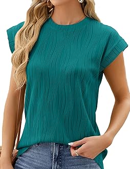 Womens Short Sleeve Textured Tops Crewneck Knit Solid Loose Casual Basic T Shirts Tee Blouses