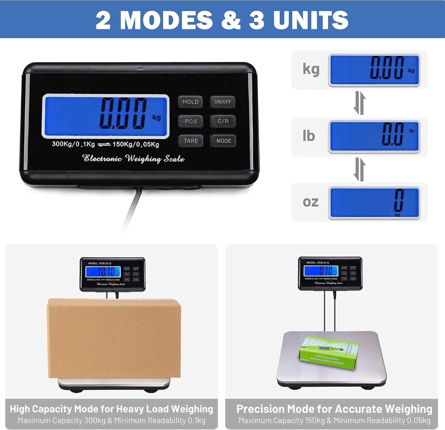 Yescom 660lbs LCD Digital Scale Postal Scale Platform 300kg Capacity Stainless Steel Platform Scale for Shipping Package