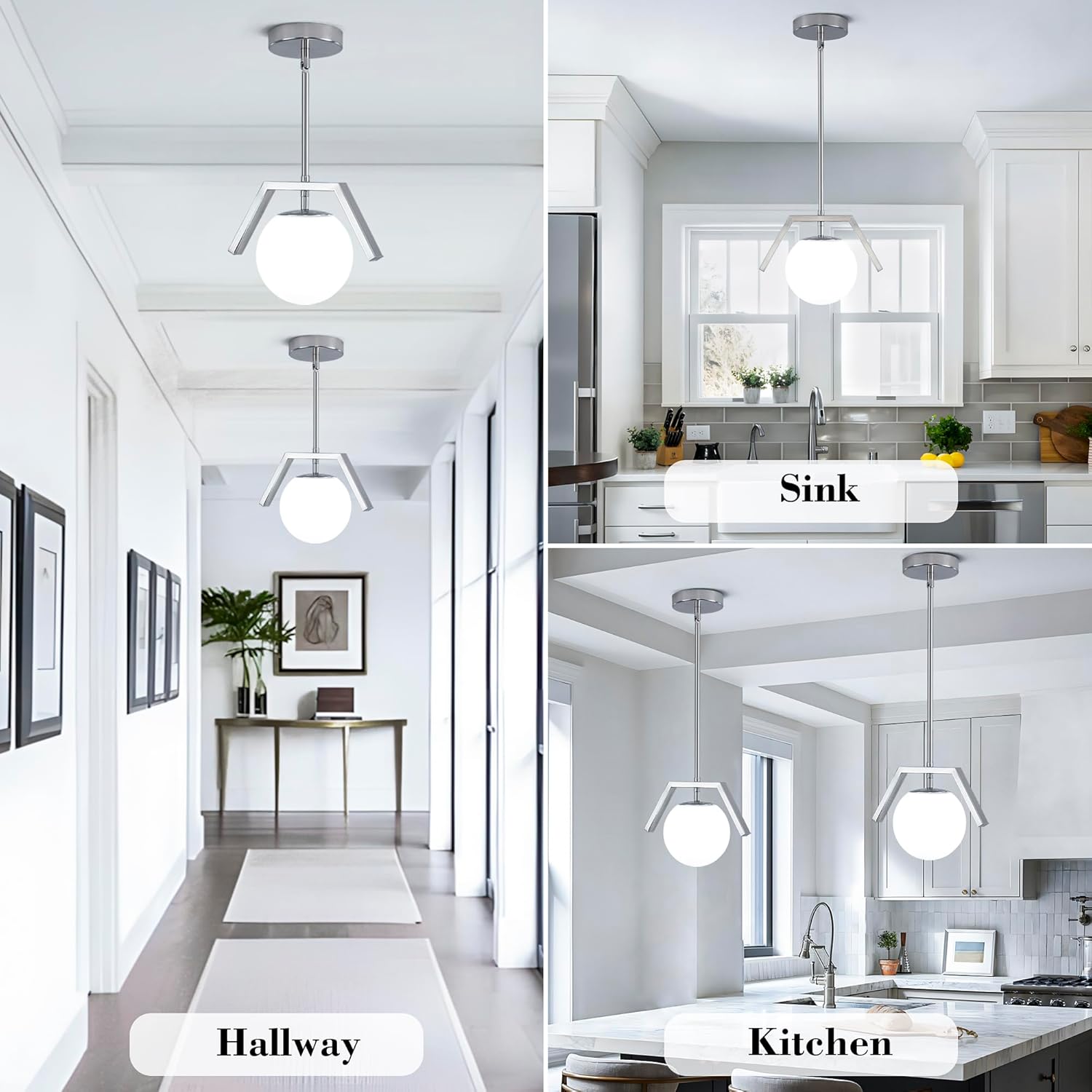Pendant Light Kitchen Island Modern Glass Globe Dining Room Pendant Lights Fixtures Silver Kitchen Island Lighting Chandeliers for Entryway Foyer Hallway Living Room