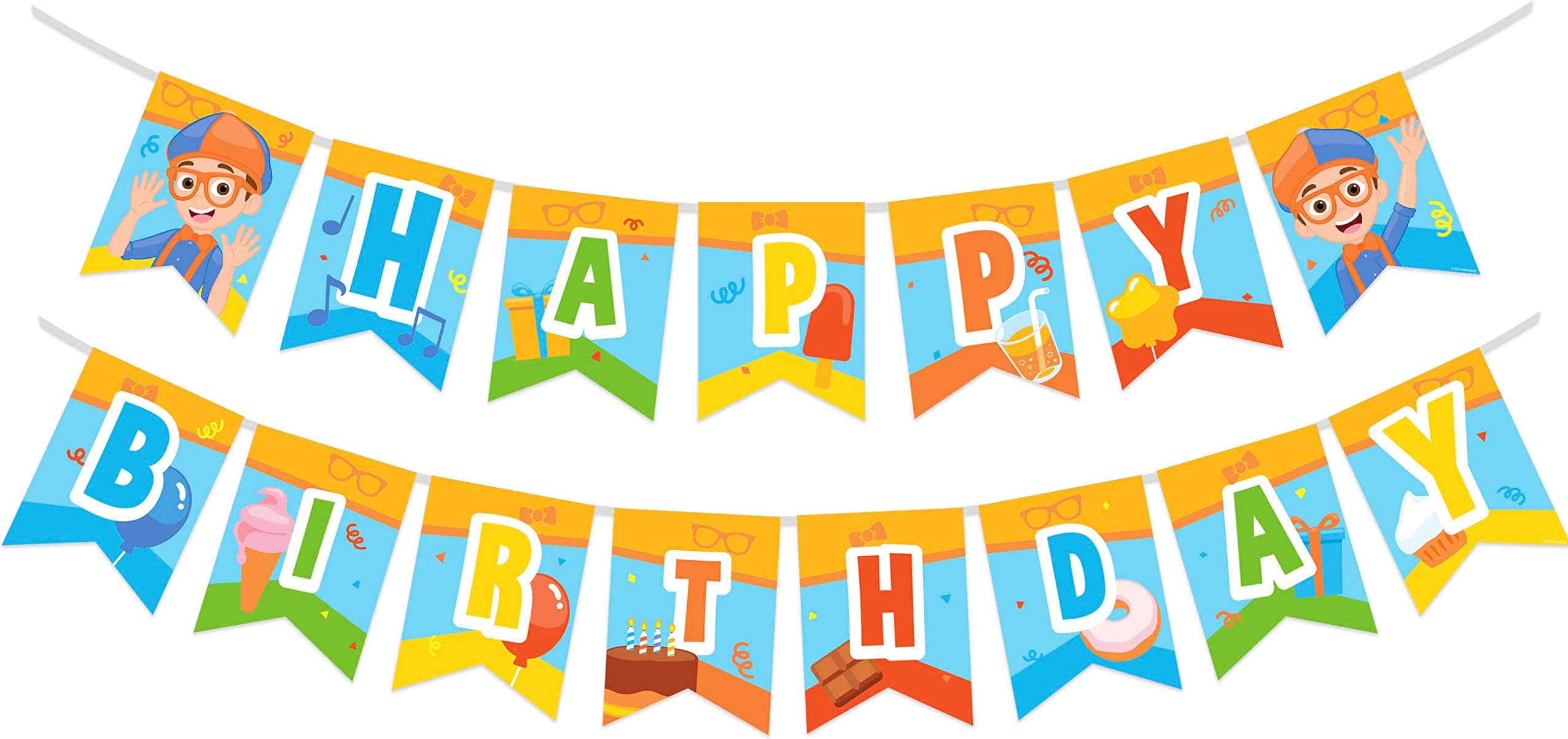 Officially Licensed Blippi Birthday Decorations - 1 Happy Birthday Banner - Blippi Birthday Party Supplies - Pre-strung Banner