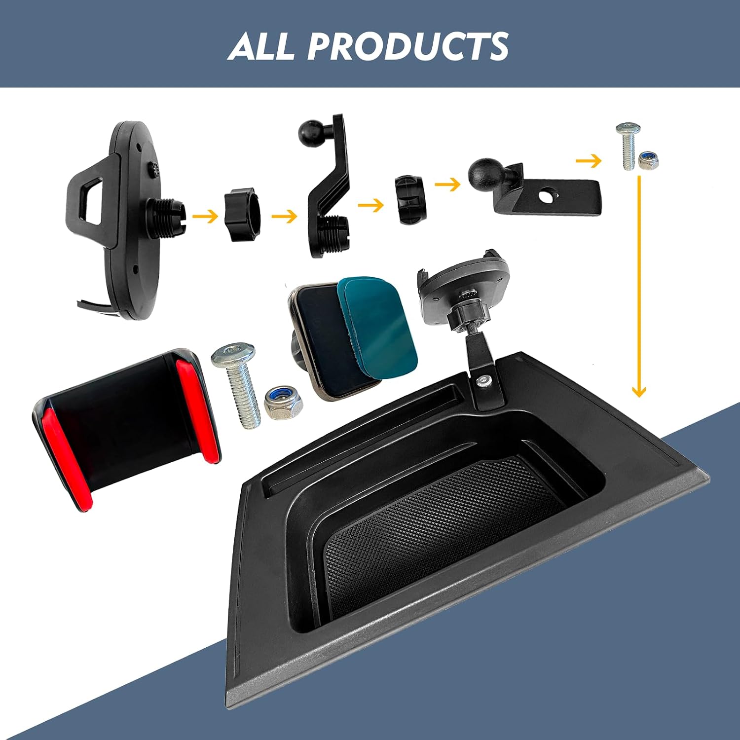 Jeep Wrangler JK Cell Phone Mount for 2011-2017 Jeep Wrangler JK JKU 2 Door & 4 Door Multi-Mount Phone Holder Dash Tray with Extension Arm Metal Rod Accessories