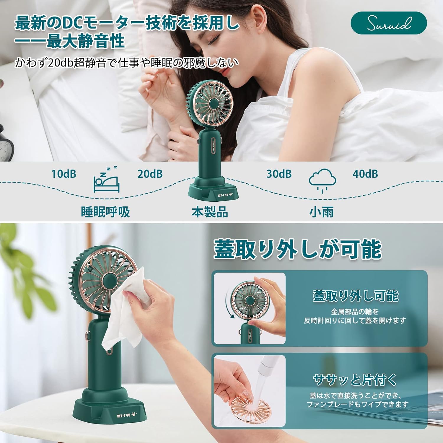 【最 新版·4in1·20dB静音】 手持ち扇風機 携帯扇風機 ハンディファン 卓上扇風機 ミニ扇風機 ミニファン 4800mAh大容量 【首かけ】【風量5段階調整】【折り畳み】【スマホスタンド用】 一台四役 usb扇風機 小型 充電式 超 静音 超軽量扇風機 首掛け扇風機 首掛けファン ハンズフリーファン 可愛い 送風 スタンド付き 熱中症対策 コンパクト ポータブル 強風 おしゃれ グリーン