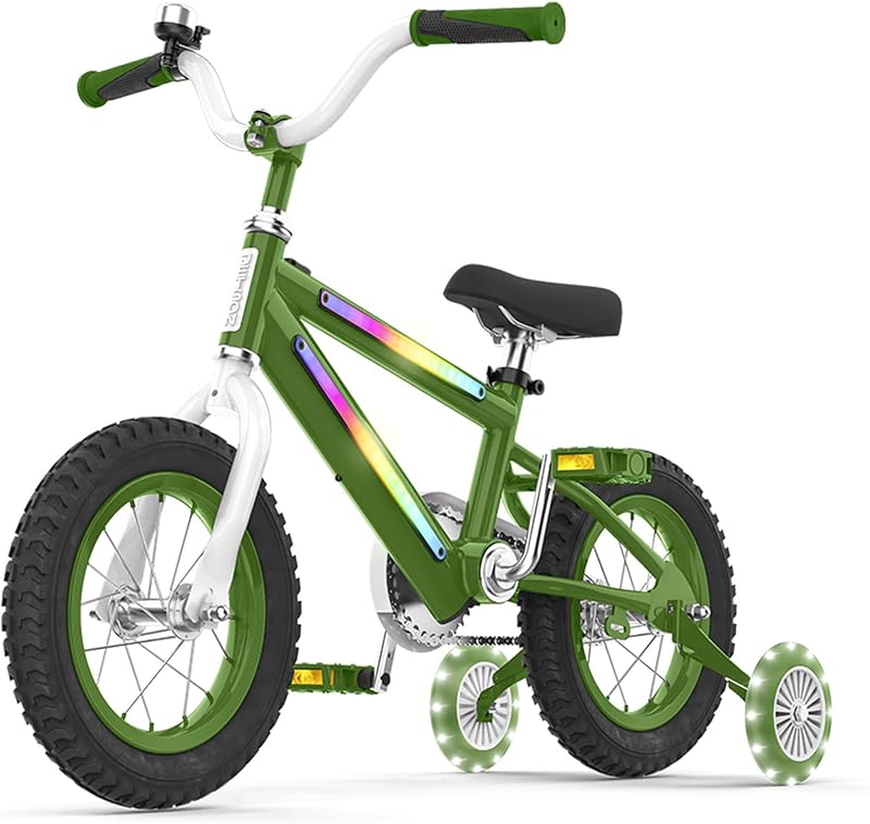 Jetson Light Rider 12 Inch Light Up Bike with LED Frame, Green – Optional Training Wheels, Adjustable Seat, Coaster Brakes for Kids Ages 3 and Older